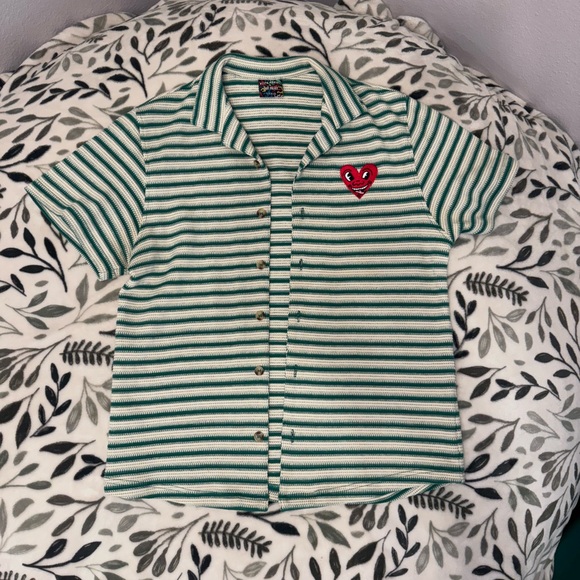 Green & White Striped button down - Picture 1 of 5